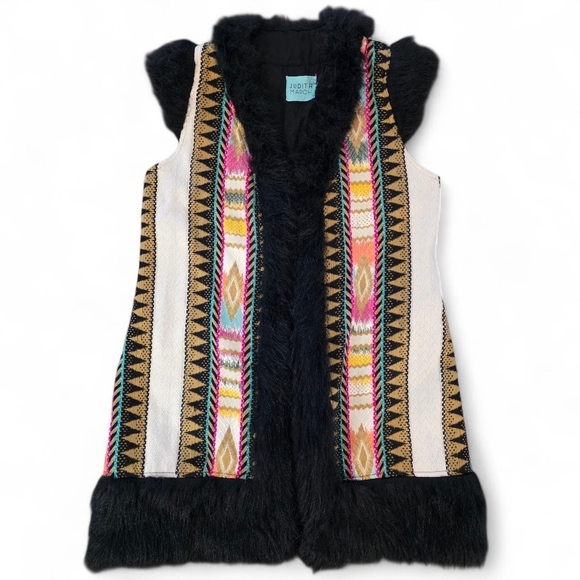 Judith March Faux Fur Southwest Vest Size Large | Boho Western Festival - Picture 1 of 6